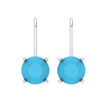 4 ctw Turquoise Drop Dangle Earrings | 8.0mm Round Cut White Gold Lever Back | December Birthstone