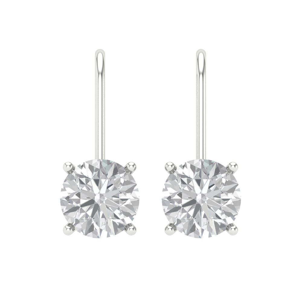 4 ctw Moissanite Drop Dangle Earrings | 8.0mm Round Cut White Gold Lever Back | April Birthstone