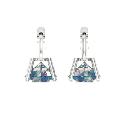 4 ctw Blue Moissanite Drop Dangle Earrings | 8.0mm Round Cut White Gold Lever Back | April Birthstone