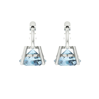 4 ctw Blue Zirconia Drop Dangle Earrings | 8.0mm Round Cut White Gold Lever Back | April Birthstone