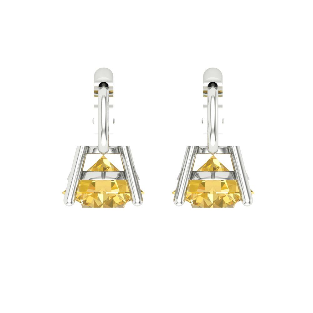 4 ctw Yellow Zirconia Drop Dangle Earrings | 8.0mm Round Cut White Gold Lever Back | April Birthstone
