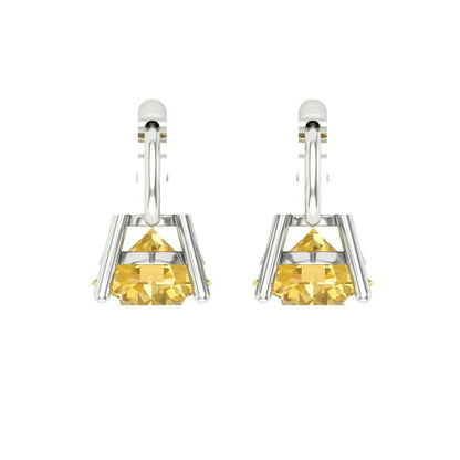 4 ctw Yellow Zirconia Drop Dangle Earrings | 8.0mm Round Cut White Gold Lever Back | April Birthstone