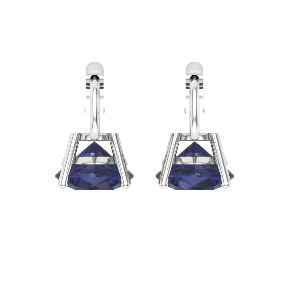 4 ctw Blue Sapphire Drop Dangle Earrings | 8.0mm Round Cut White Gold Lever Back | September Birthstone