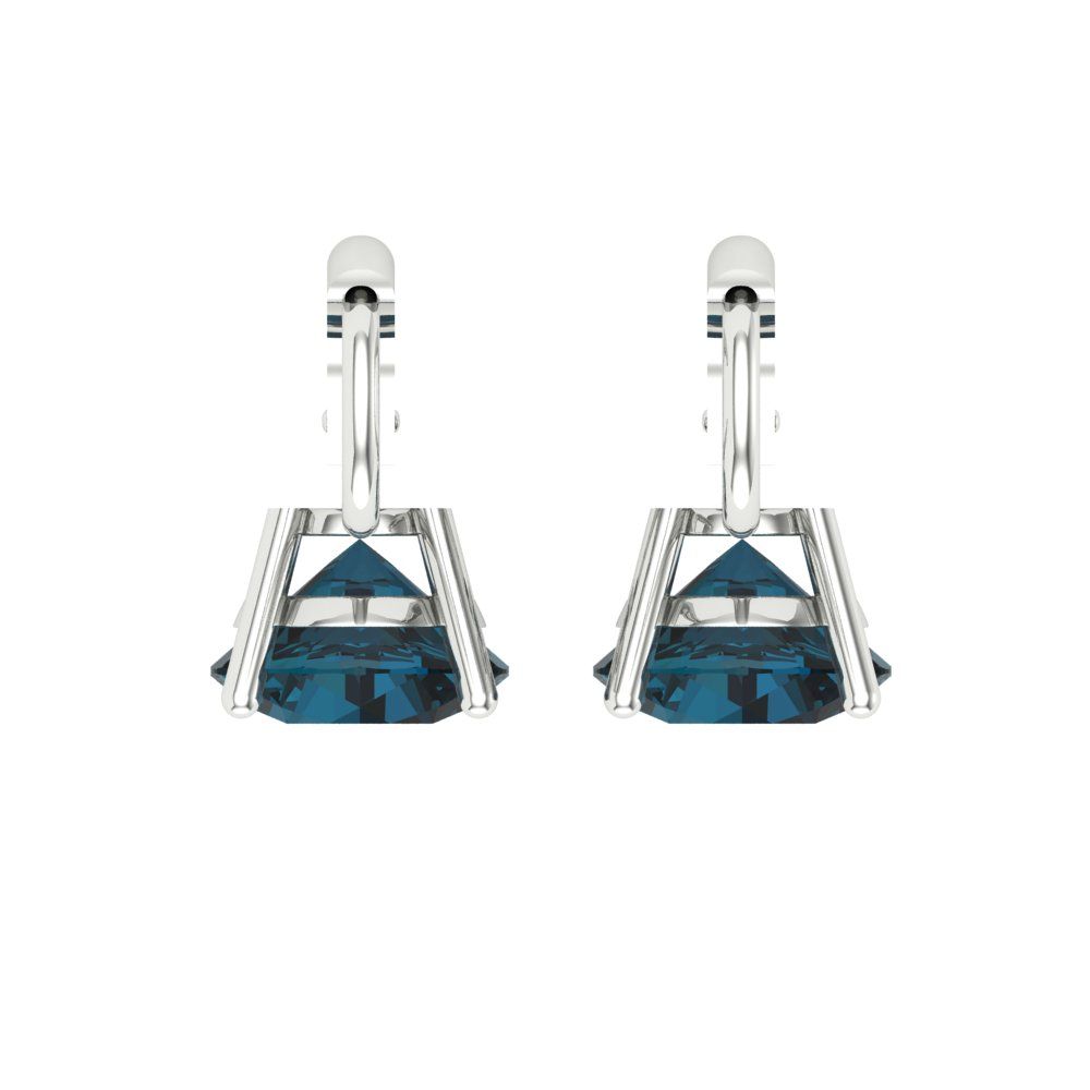 4 ctw London Blue Topaz Drop Dangle Earrings | 8.0mm Round Cut White Gold Lever Back | December Birthstone
