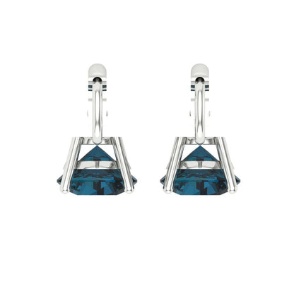 4 ctw London Blue Topaz Drop Dangle Earrings | 8.0mm Round Cut White Gold Lever Back | December Birthstone
