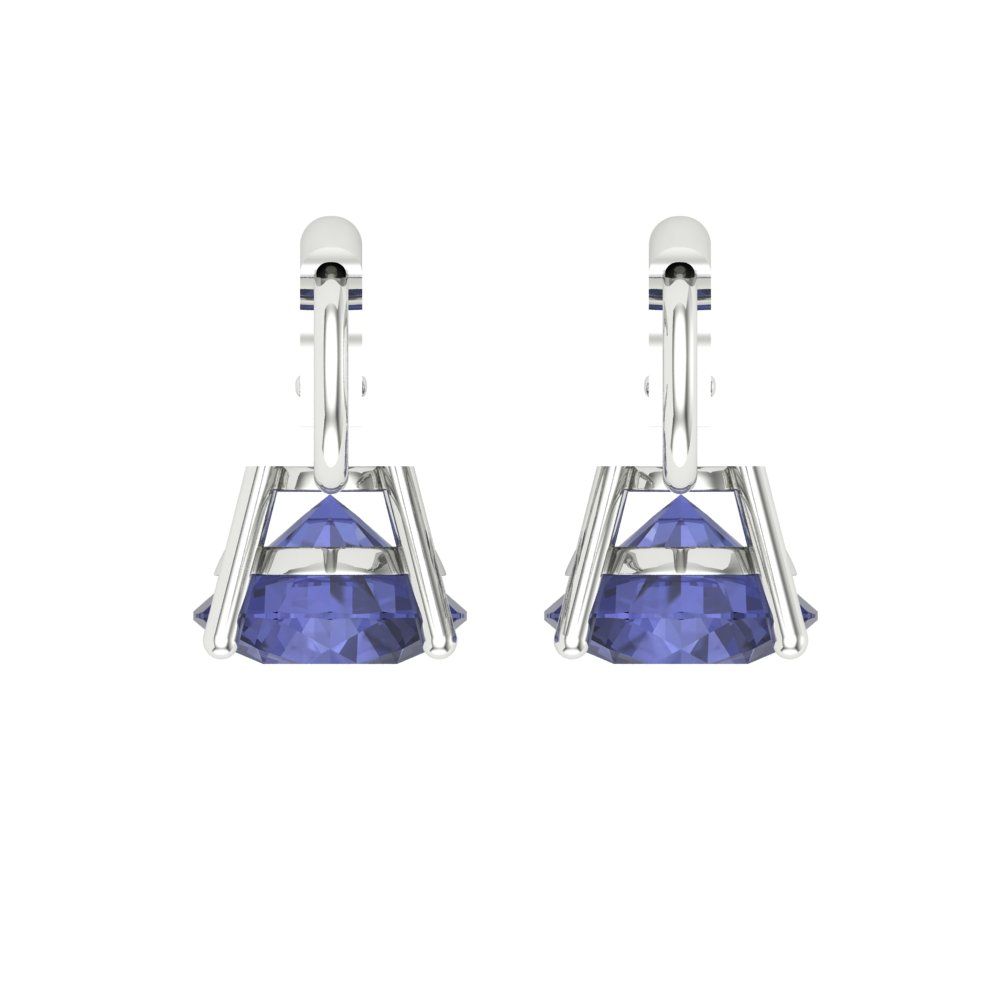 4 ctw Tanzanite Drop Dangle Earrings | 8.0mm Round Cut White Gold Lever Back | December Birthstone