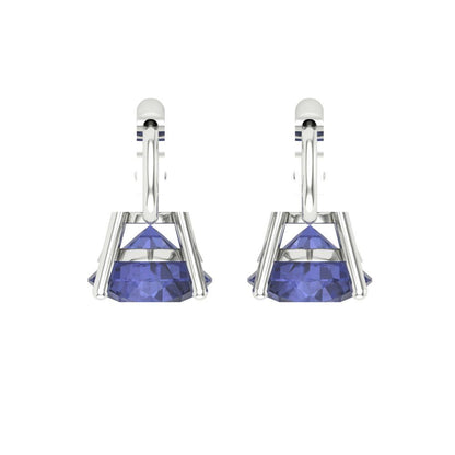 4 ctw Tanzanite Drop Dangle Earrings | 8.0mm Round Cut White Gold Lever Back | December Birthstone
