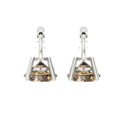 4 ctw Champagne Drop Dangle Earrings | 8.0mm Round Cut White Gold Lever Back | April Birthstone