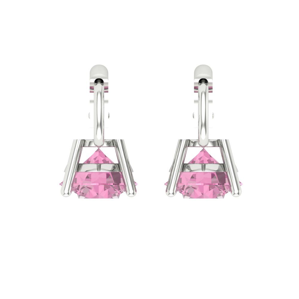 4 ctw Pink Zirconia Drop Dangle Earrings | 8.0mm Round Cut White Gold Lever Back | April Birthstone
