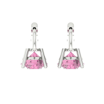 4 ctw Pink Zirconia Drop Dangle Earrings | 8.0mm Round Cut White Gold Lever Back | April Birthstone