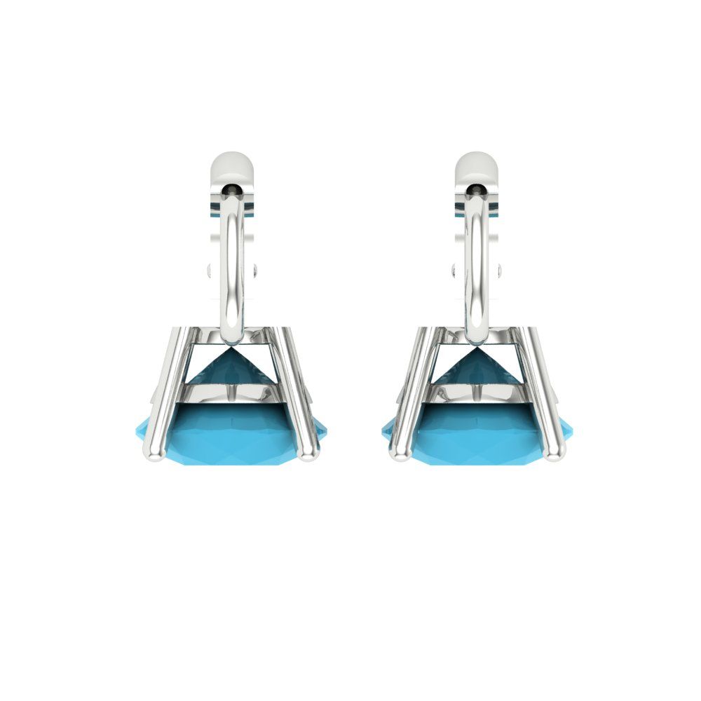 4 ctw Turquoise Drop Dangle Earrings | 8.0mm Round Cut White Gold Lever Back | December Birthstone