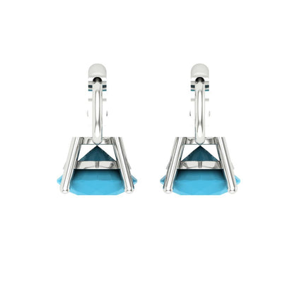4 ctw Turquoise Drop Dangle Earrings | 8.0mm Round Cut White Gold Lever Back | December Birthstone