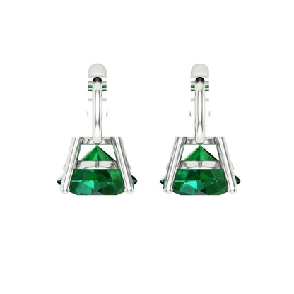 4 ctw Emerald Drop Dangle Earrings | 8.0mm Round Cut White Gold Lever Back | May Birthstone