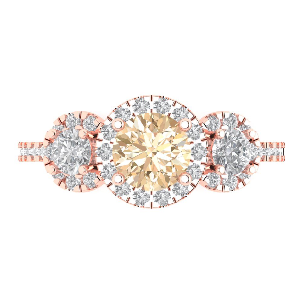 1.46 cttw Natural Morganite Three-Stone Engagement Ring - Solid Gold (Round Cut,6.0mm)