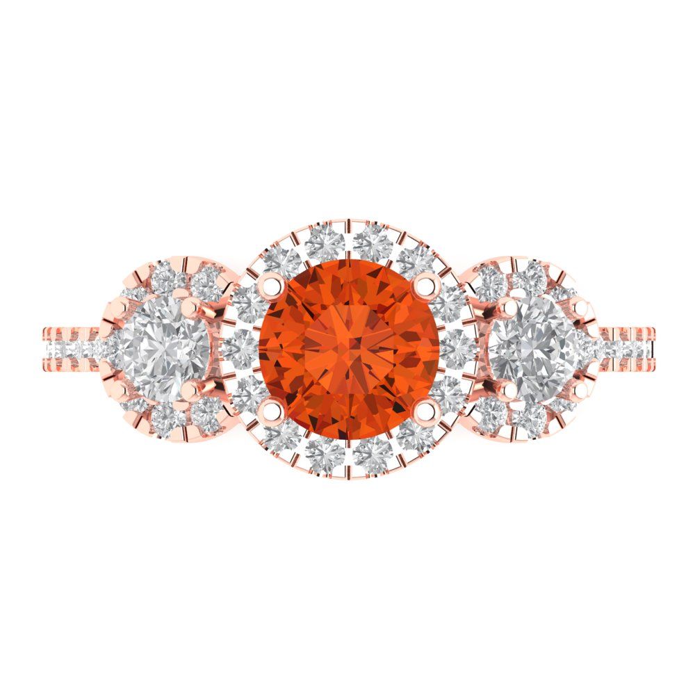 1.46 cttw Zirconia Simulated Red Diamond Three-Stone Engagement Ring - Solid Gold (VVS1, Round Cut,6.0mm)