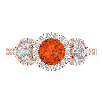 1.46 cttw Zirconia Simulated Red Diamond Three-Stone Engagement Ring - Solid Gold (VVS1, Round Cut,6.0mm)