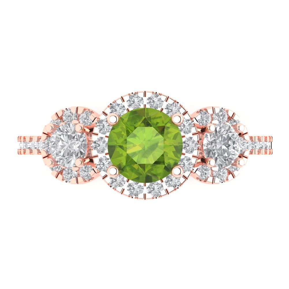 1.46 cttw Natural Peridot Three-Stone Engagement Ring - Solid Gold (Round Cut,6.0mm)