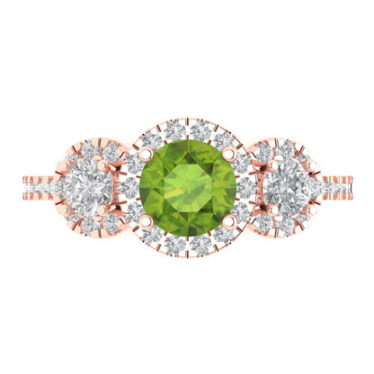1.46 cttw Natural Peridot Three-Stone Engagement Ring - Solid Gold (Round Cut,6.0mm)
