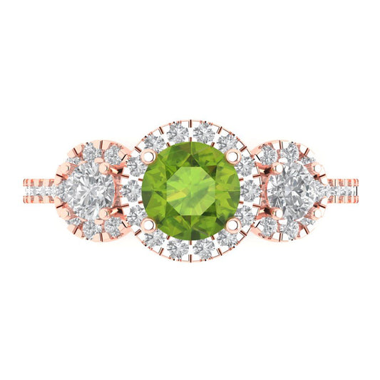 1.46 cttw Natural Peridot Three-Stone Engagement Ring - Solid Rose Gold (VVS1, Round Cut,6.0mm)