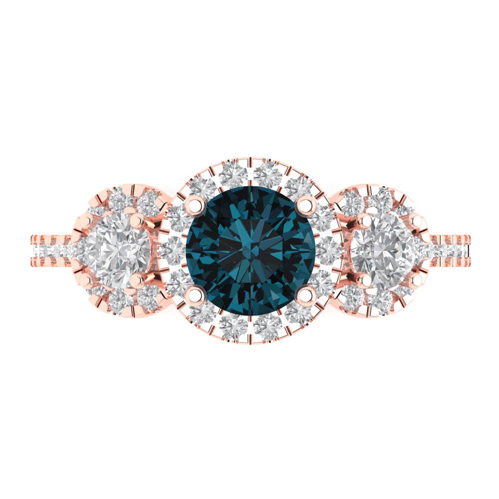 1.46 cttw Natural London Blue Topaz Three-Stone Engagement Ring - Solid Gold (Round Cut,6.0mm)