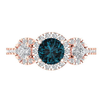1.46 cttw Natural London Blue Topaz Three-Stone Engagement Ring - Solid Gold (Round Cut,6.0mm)