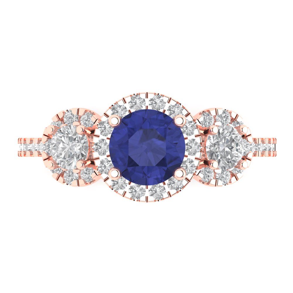 1.46 cttw Simulated Tanzanite Three-Stone Engagement Ring - Solid Gold (Round Cut,6.0mm)
