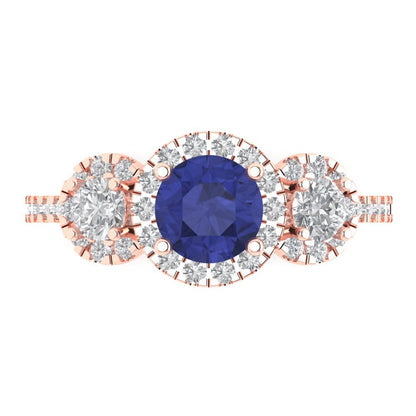 1.46 cttw Simulated Tanzanite Three-Stone Engagement Ring - Solid Gold (Round Cut,6.0mm)