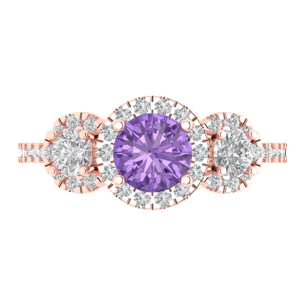 1.46 cttw Simulated Alexandrite Three-Stone Engagement Ring - Solid Gold (Round Cut,6.0mm)