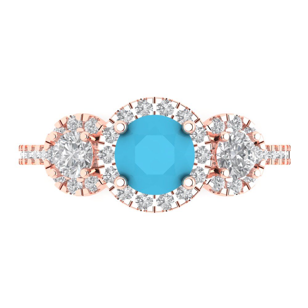 1.46 cttw Simulated Turquoise Three-Stone Engagement Ring - Solid Gold (Round Cut,6.0mm)