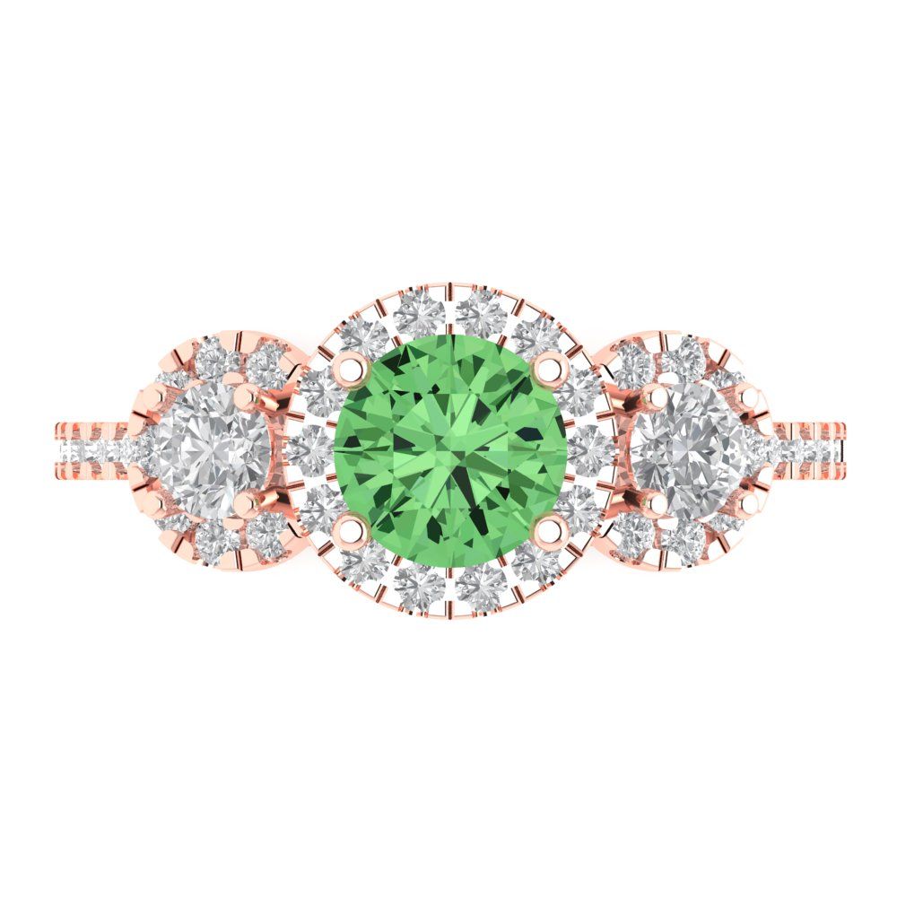 1.46 cttw Zirconia Simulated Green Diamond Three-Stone Engagement Ring - Solid Gold (VVS1, Round Cut,6.0mm)