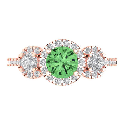 1.46 cttw Zirconia Simulated Green Diamond Three-Stone Engagement Ring - Solid Gold (VVS1, Round Cut,6.0mm)