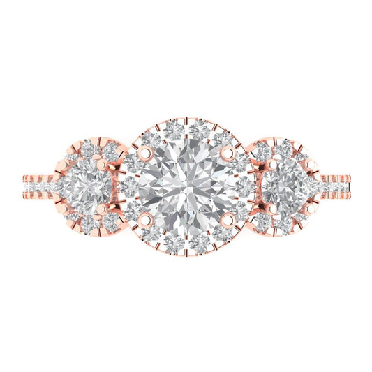1.46 cttw Moissanite Three-Stone Engagement Ring - Solid Rose Gold (VVS1, Round Cut,6.0mm)