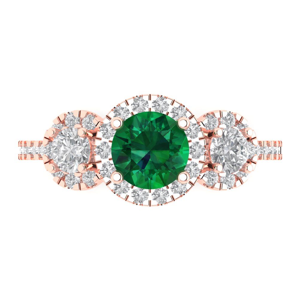 1.46 cttw Simulated Emerald Three-Stone Engagement Ring - Solid Gold (Round Cut,6.0mm)