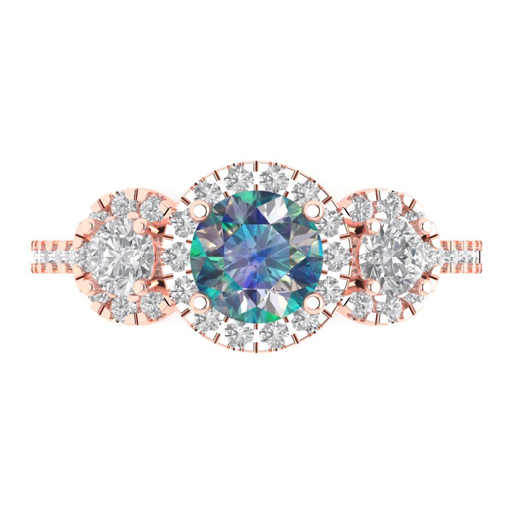 1.46 cttw Blue Moissanite Three-Stone Engagement Ring - Solid Gold (Round Cut,6.0mm)