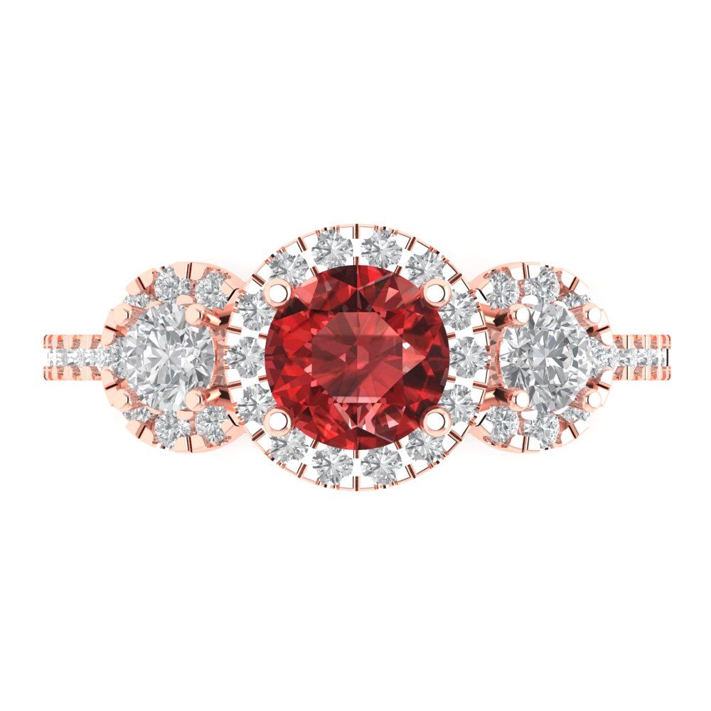 1.46 cttw Natural Garnet Three-Stone Engagement Ring - Solid Gold (Round Cut,6.0mm)