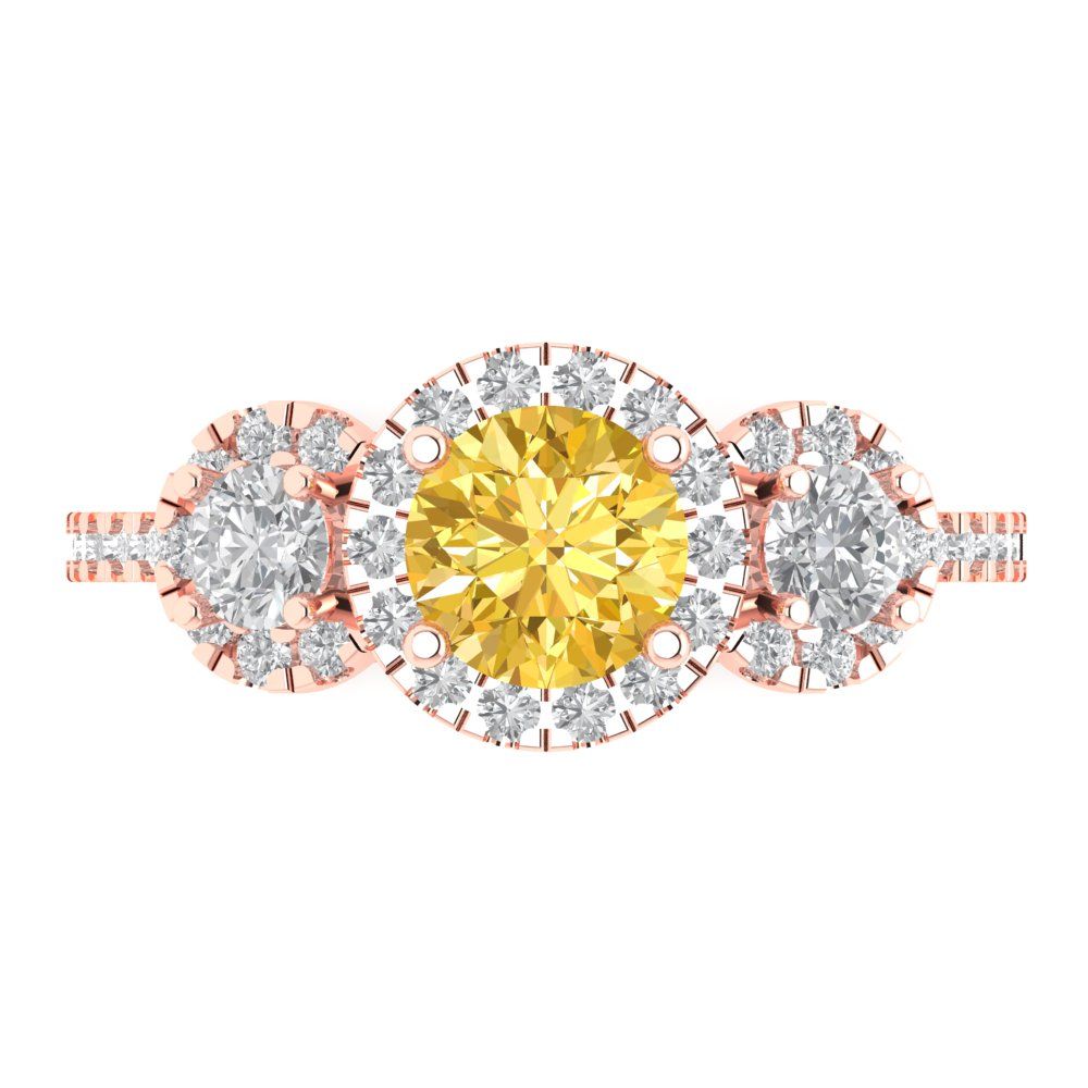 1.46 cttw Natural Citrine Three-Stone Engagement Ring - Solid Gold (Round Cut,6.0mm)