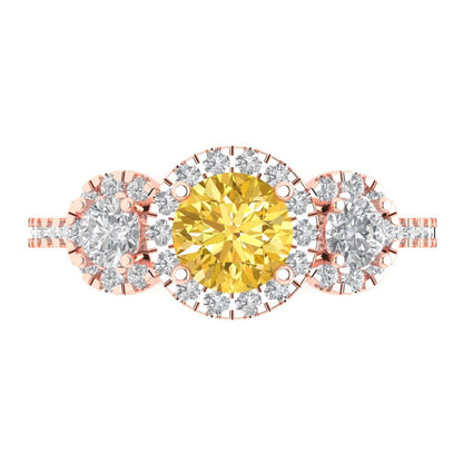 1.46 cttw Natural Citrine Three-Stone Engagement Ring - Solid Gold (Round Cut,6.0mm)