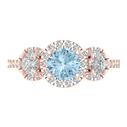 1.46 cttw Natural Sky Blue Topaz Three-Stone Engagement Ring - Solid Gold (Round Cut,6.0mm)
