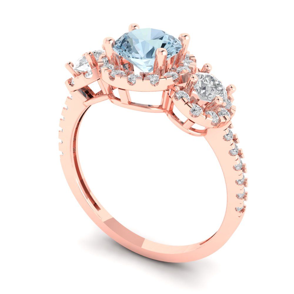 1.46 cttw Natural Sky Blue Topaz Three-Stone Engagement Ring - Solid Gold (Round Cut,6.0mm)