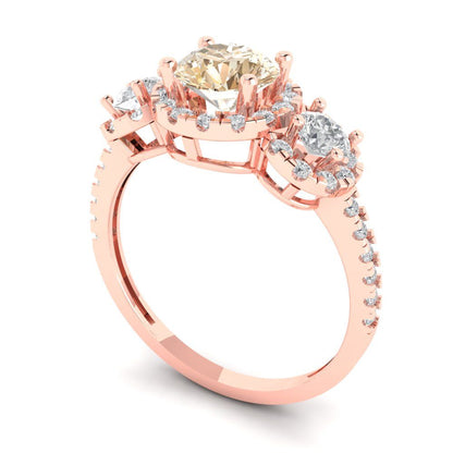 1.46 cttw Natural Morganite Three-Stone Engagement Ring - Solid Gold (Round Cut,6.0mm)