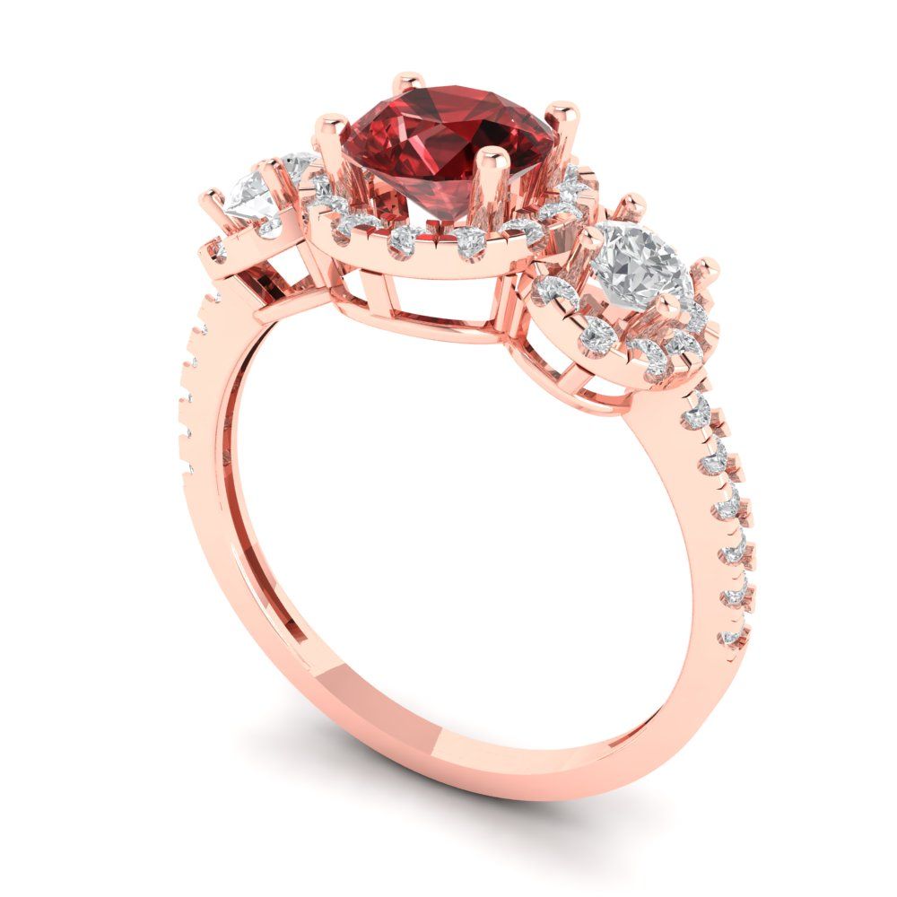 1.46 cttw Natural Garnet Three-Stone Engagement Ring - Solid Gold (Round Cut,6.0mm)