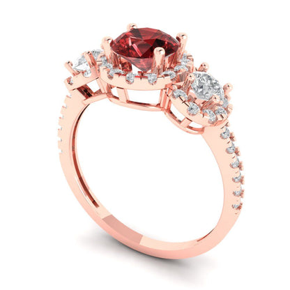 1.46 cttw Natural Garnet Three-Stone Engagement Ring - Solid Gold (Round Cut,6.0mm)
