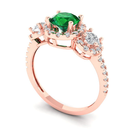 1.46 cttw Simulated Emerald Three-Stone Engagement Ring - Solid Gold (Round Cut,6.0mm)