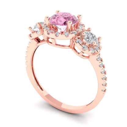 1.46 cttw Zirconia Simulated Pink Diamond Three-Stone Engagement Ring - Solid Gold (VVS1, Round Cut,6.0mm)