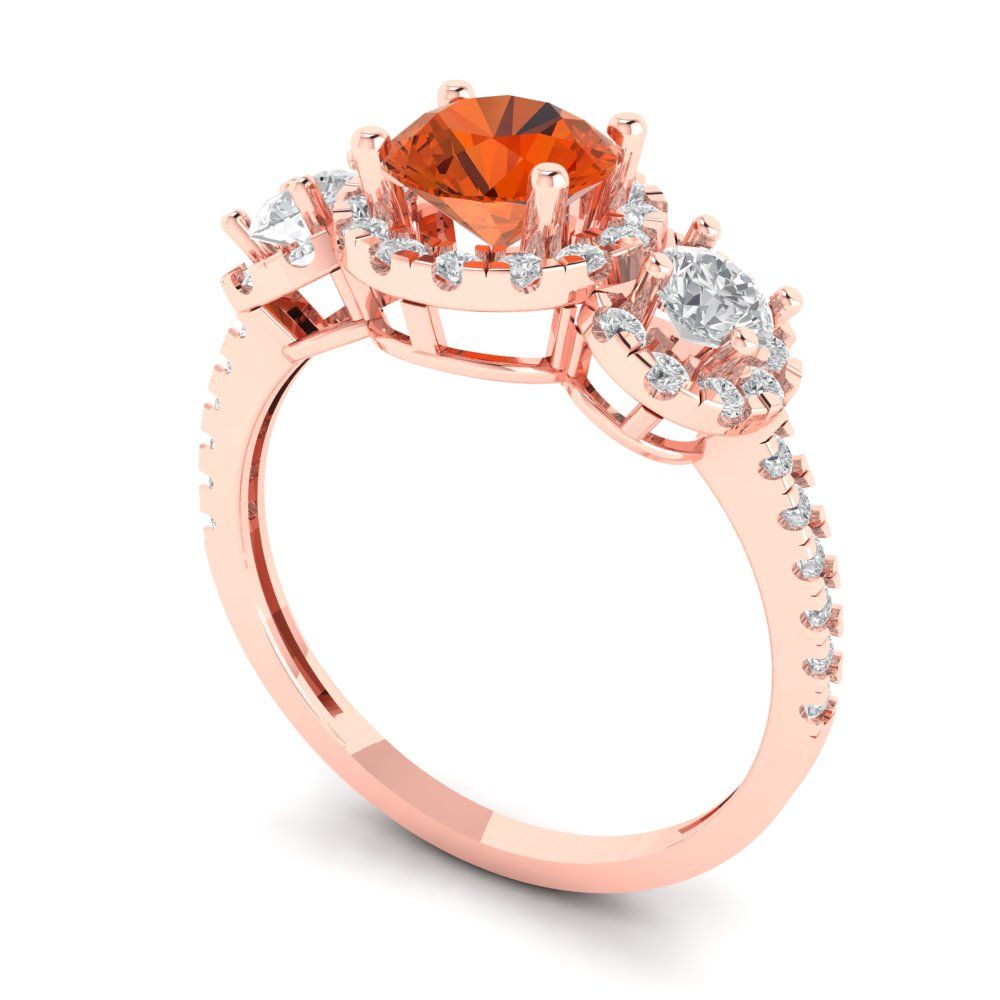 1.46 cttw Zirconia Simulated Red Diamond Three-Stone Engagement Ring - Solid Gold (VVS1, Round Cut,6.0mm)