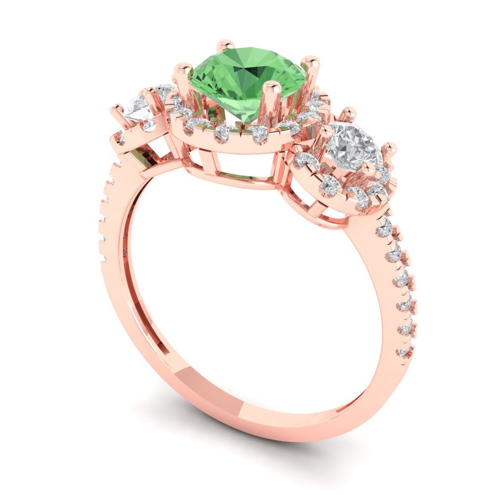 1.46 cttw Zirconia Simulated Green Diamond Three-Stone Engagement Ring - Solid Gold (VVS1, Round Cut,6.0mm)