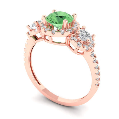 1.46 cttw Zirconia Simulated Green Diamond Three-Stone Engagement Ring - Solid Gold (VVS1, Round Cut,6.0mm)