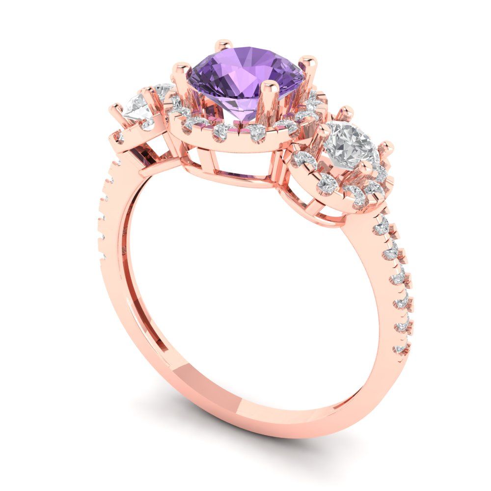 1.46 cttw Simulated Alexandrite Three-Stone Engagement Ring - Solid Gold (Round Cut,6.0mm)