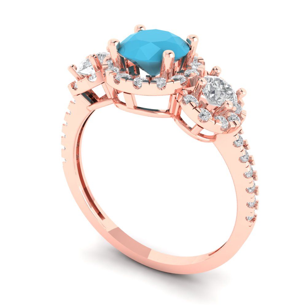 1.46 cttw Simulated Turquoise Three-Stone Engagement Ring - Solid Gold (Round Cut,6.0mm)