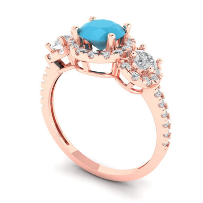 1.46 cttw Simulated Turquoise Three-Stone Engagement Ring - Solid Gold (Round Cut,6.0mm)